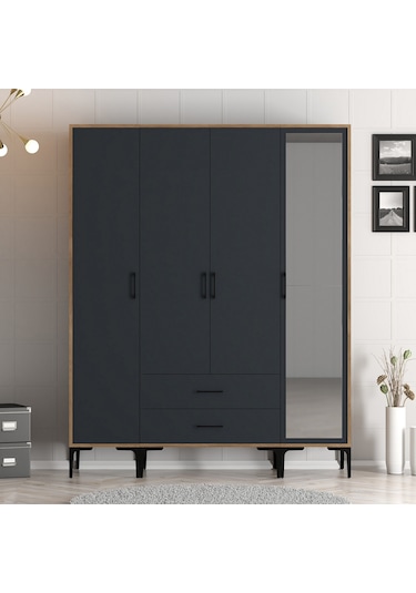 Variant Kumsal 4 Kapılı Str Gardrop - Ceviz / Antrasit