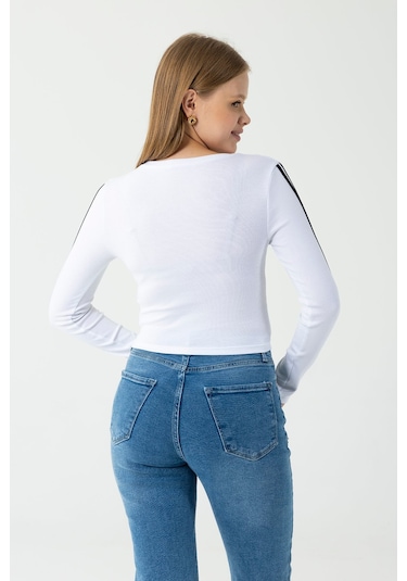 Giysa Kadın Bisiklet Yaka Kolu Biyeli Basic Body Beyaz - Ms0001276 Beyaz
