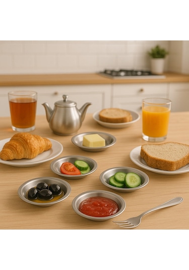 18/10 Paslanmaz Çelik Tabak Kase Seti 6 Parça,kahvaltılık,çerezlik,çeyizlik,12 Cm Tabak,reçel Sunum Gold