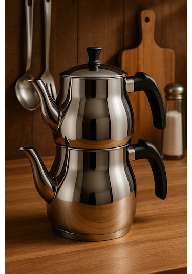 Yunusoğlu Home Klasik Çaydanlık Takımı 0,8l Üst 1,25l Alt Çelik