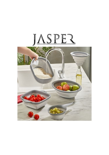 Jasper Jpr-0108 5'li Akordiyon Katlanır Süzgeç Mutfak Çeyiz Seti Gri