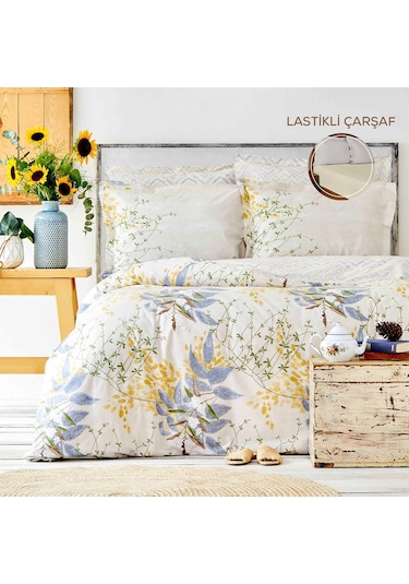 Karaca Home Clarinda Hardal %100 Pamuk Çift Kişilik Lastik Çarşaflı Nevresim Takımı Hardal