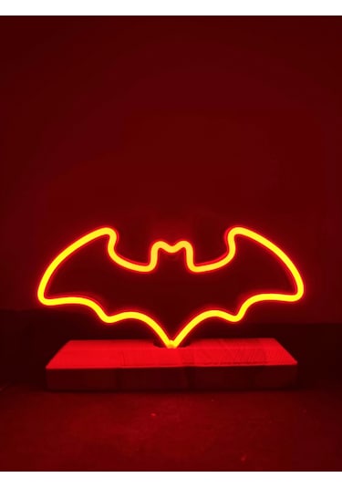 Batman Figürlü Kırmızı Neon Gece Lambası Çok Renkli