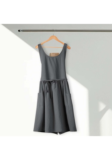 Homyl Pamuklu Mutfak Önlüğü Şef Makinede Yıkanabilir Kolsuz Gri