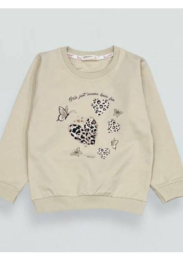 Kız Çocuk Leopar Desenli Pamuklu Eşofman Takım-15333 Bej