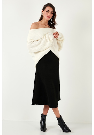 Lela Streç Regular Fit Yüksek Bel Midi Boy Süet Çan Bayan Etek 5866180 Siyah