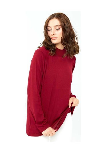 Desen Triko Kadın Likralı Uzun Kol Basic Yarım Balıkçı Bluz 0240016 Kırmızı Kırmızı