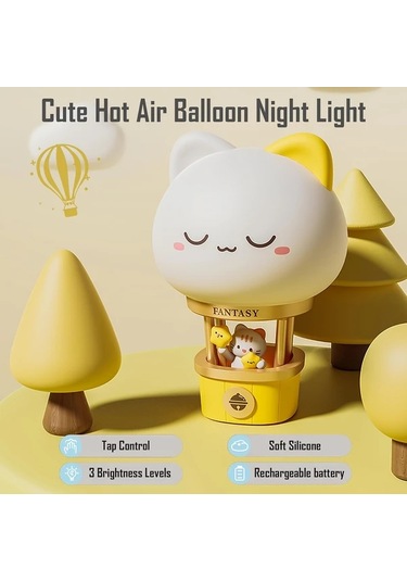 Willowhaven New Hot Air Balloon Charging Nightlight Led Bedside Lamp Warm Light Leveret 3 Brightness Levels Usb Nightlight For Bedroom Living Room Ahşap