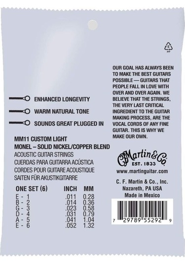 Martin Co Retro Mm11 011-.052 Custom Light Akustik Gitar Teli