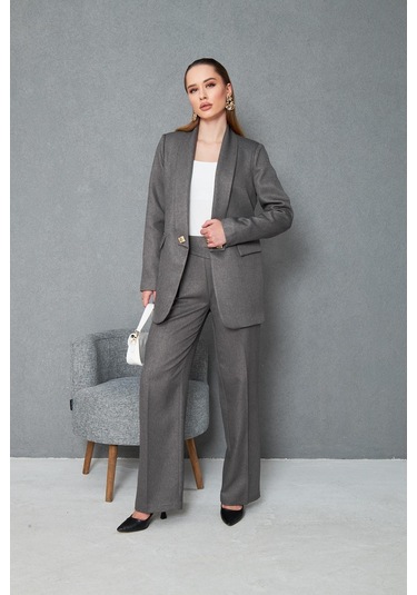 Kare Düğmeli Yünefekt Takım Antrasit Düz Antrasit