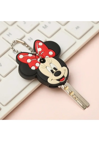 Mınıso 46 Modelli Toptan Anime Anahtarlık Kapağı - Minnie Karikatür Taşınabilir Anahtarlık Tutucu Gri