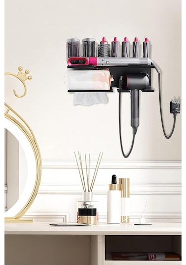 Airwrap Stand - Saç Kurutma Makinesi Askısı - Banyo Rafı Siyah