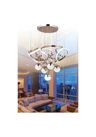 Galaksi Modern Sarkıt Beş Toplu Papatya Gold Ledli Avize Çok Renkli