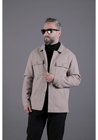 Ohepmoda Dikiş Detaylı Erkek Kaşe Kaban Mont Vizon