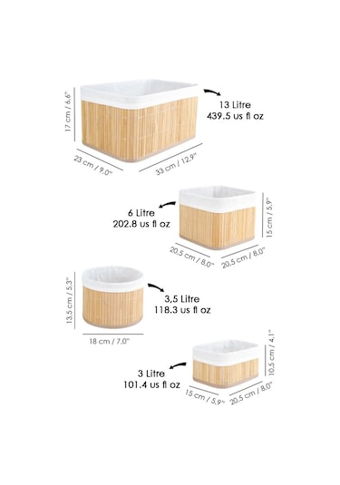 Bambu 4'lü Pinterest Stil Organizer Sepet 16572 Bambu