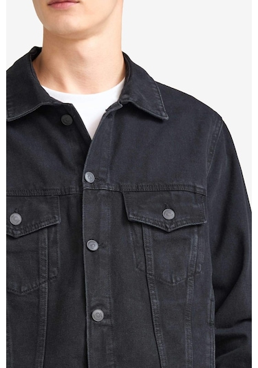 Defacto Regular Fit Düğmeli Cepli Jean Ceket F4738ax25aunm40 Siyah