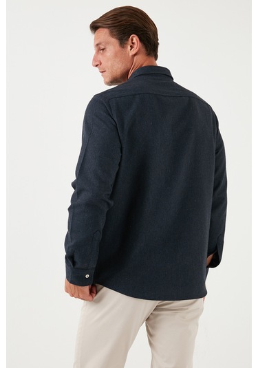 Buratti Pamuklu Regular Fit Düğmeli Yaka Kışlık Erkek Gömlek Cf24W127079 Koyu Lacivert