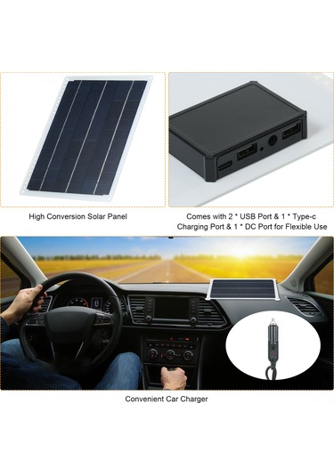 Teltree 12v 20w Portatif Güneş Paneli - Çift Usb, Type-c Ve Dc Portları İle Ip65 Su Geçirmez Dış Mekan Şarj Cihazı Tekli