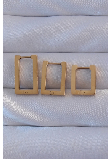 Ezoconcept 316l Çelik Gold Renk Dikdörtgen Küpe Seti 001
