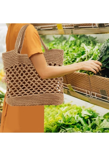 Tenfowee Örgü Pamuklu Hasır Çanta - Kadınlar İçin Yaz Plaj Çantası, Şık Ve Zarif Tasarım Diğer Çok Renkli