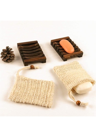 6 Parça Set Ahşap Sabunluk, El Yapımı Sabun Sabunluk Sabunluk Ahşap Sabunluk Köpüren File Torba Set