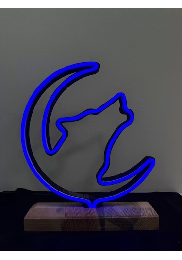 Kurt Figürlü Mavi Neon Gece Lambası Çok Renkli