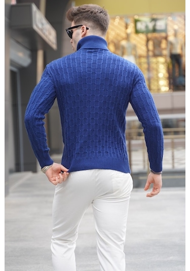 Açık Lacivert Balıkçı Yaka Triko Kazak 5759 Açık Lacivert