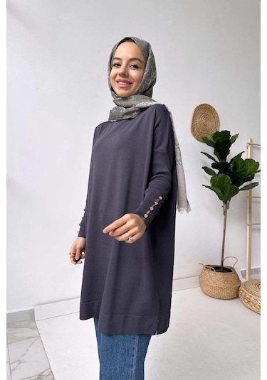 Kol Detay Merserize Tunik - Füme