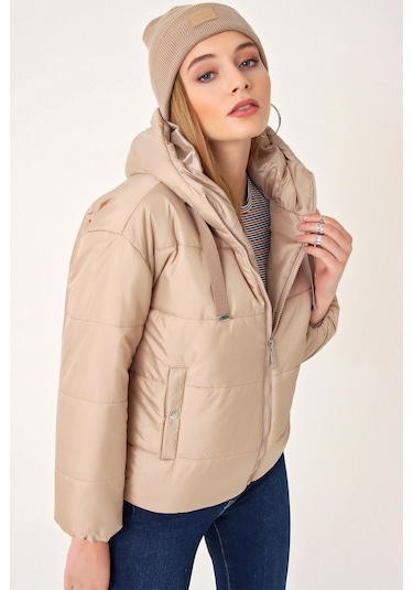 Bigdart 5117 Kapşonlu Şişme Mont - Vizon 001