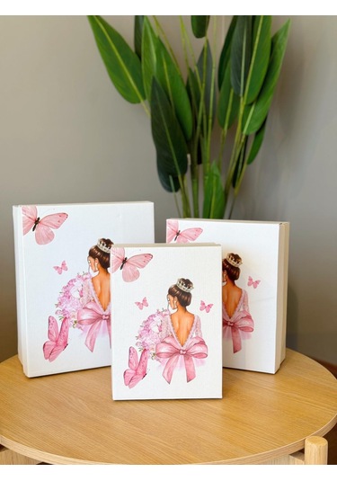 Gelin Kelebek Model Çeyiz Kutusu-3 Lü -gelin Kutusu-gelin Bohça Kutusu-gelin Hediye Kutusu