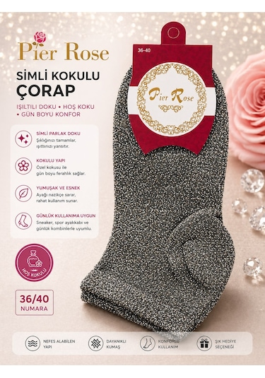 Pier Rose Simli Kadın Çorap Kokulu Parlak Soket Çorap 6 'lı Paket Pudra