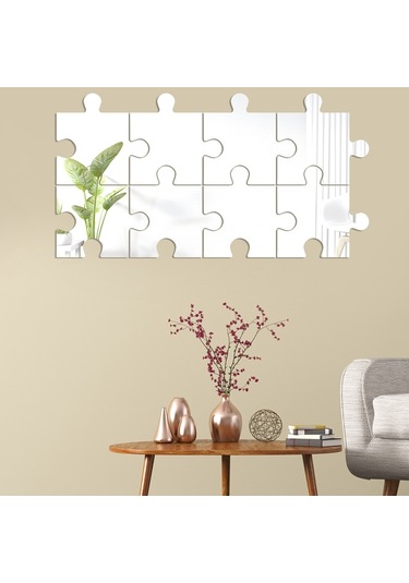 Sones 8 Adet / Takım Akrilik Kare Bulmaca Ayna Duvar Sticker Ev Dekorasyonu Yumuşak Ayna Gümüş Diğer