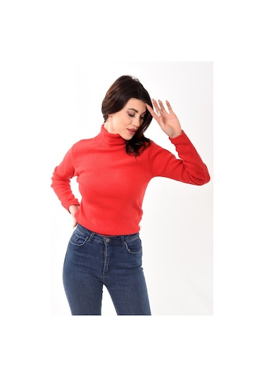 Kadın Balıkçı Yaka Boğazlı Slim Fit Kazak