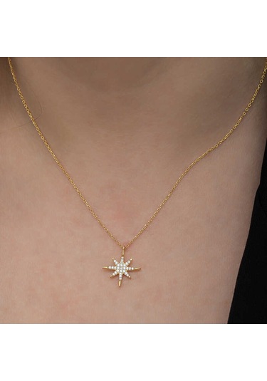 Gümüş Gold Kutup Yıldızı Kadın Kolye Sl6657 Gümüş