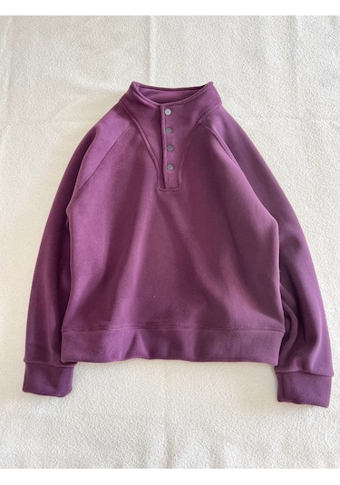 Snapbuy Düğmeli Polar Kadın Sweatshirt Mor
