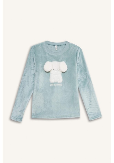 Defacto Kız Çocuk Pijama Takımı Polar Uzun Kollu Üst Uzun Alt D1087a825wngn1123 Yeşil