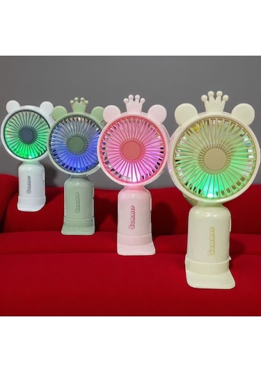 Vantilatör Usb Şarjlı Mini Fan Taşınabilir Işıklı Yeşil 2 Kademeli Vantilatörü