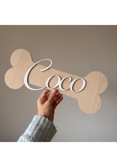 Kemik Şeklinde Ahşap Üzerine Evcil Dostlarımızın Kedi Köpek İsmi 0