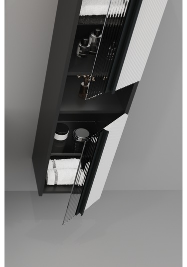 Sable 85 Cm Beyaz Lavabolu Banyo Dolabı - Siyah Beyaz (boy Dolap Dahil) Beyaz - Siyah