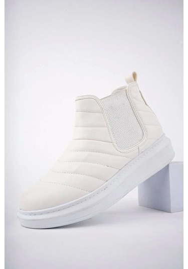 Slw205 Boston Bağcıksız Cilt Erkek Spor Bot Bt Beyaz Beyaz