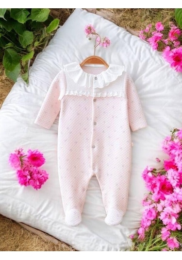Miomini Baby Kız Bebek Bebe Yaka Çıt Çıtlı Tulum-14961 Pudra