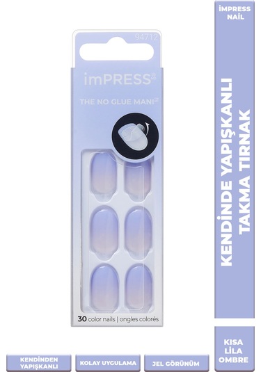 İmpress Color Kendinden Yapışkanlı Takma Tırnak Kısa Ombre Lila