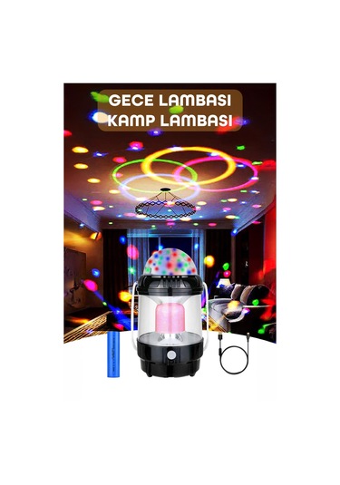Şarjlı Rgb Projeksiyon Gökyüzü Gece Lambası Kamp Feneri Işıldak Powerbank Özellikli Pilli M001 Renkli