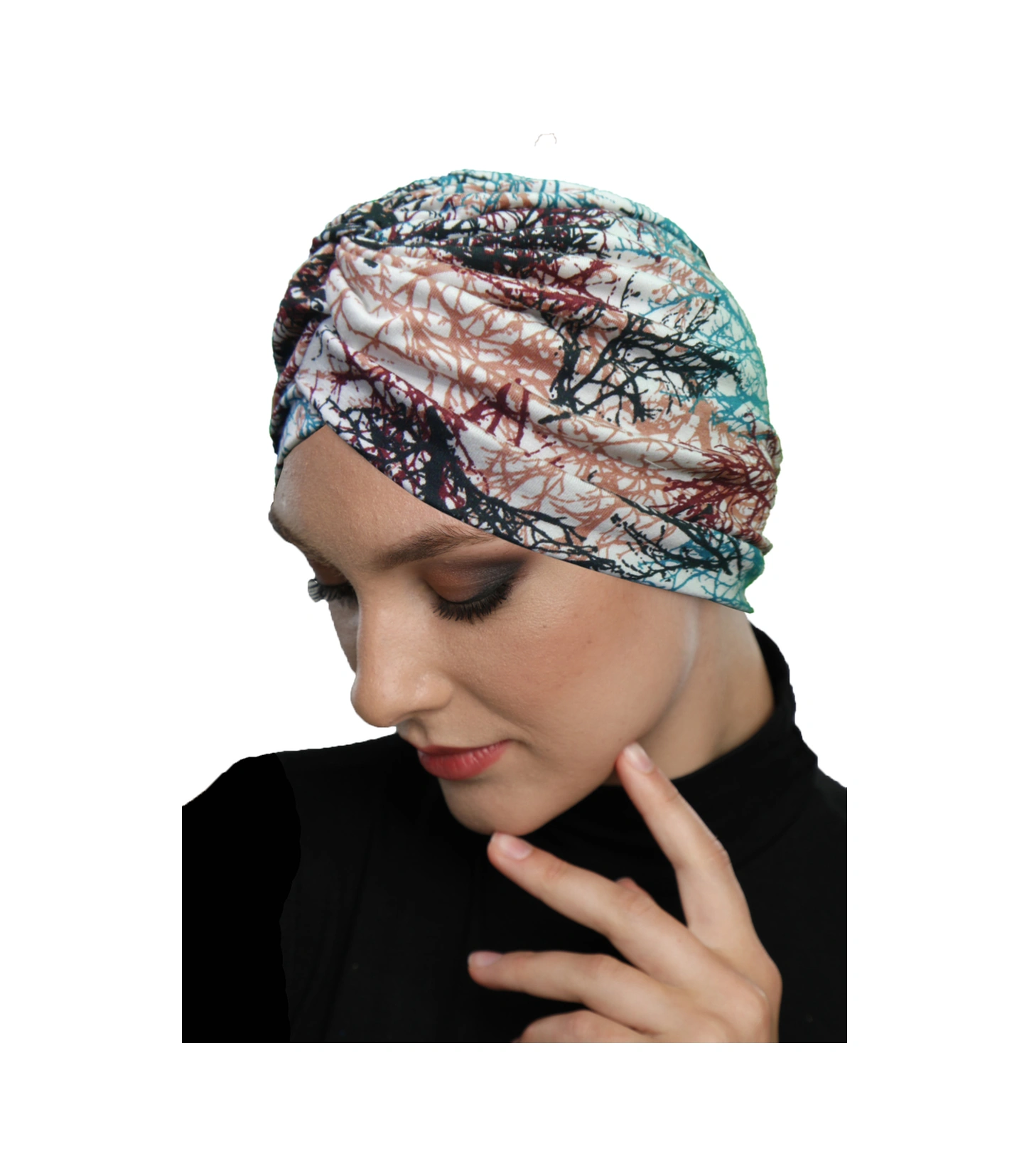 Batikli Model Desenli Çapraz Ve Bant Detaylı Astarlı Hazır Türban Tesettür Havuz Bonesi Karışık Renk