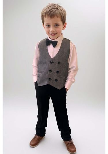 Riccotarz Erkek Bebek Dikey Çizgili Yelek Gri Takım Elbise Gri