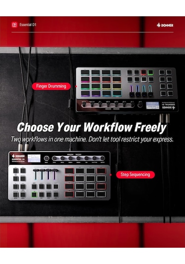 Donner Essential D1 Performance Beat Machine, Step Sequencer&amp Finger Drum Machine