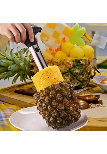 Siyah 1 Adet Paslanmaz Çelik Kullanımı Kolay Ananas Soyucu Aksesuarları Ananas Dilimleme Meyve Bıçağı Kesici Tart Dilimleme Mutfak Gereçleri Siyah