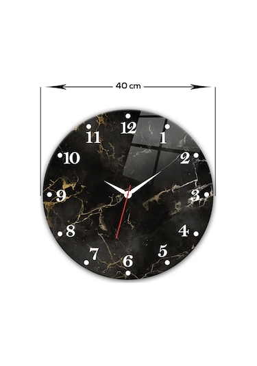 Decorita Cam Saat | Black Marble | Çap40cm Çok Renkli