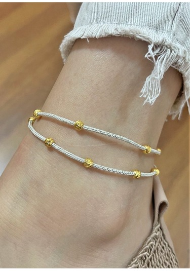 Gümüş Kazaziye Dorika Detaylı Halhal 02 Hal02gy Altın Sarısı