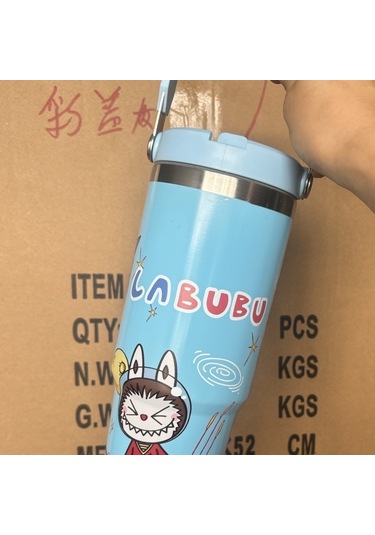 Labubu Desen 304 Paslanmaz Çelik Yalıtımlı Bardak Termos Mavi